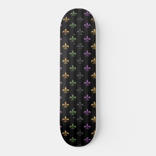 Skate Mardi Gras Colorido Fleur De Lis Escuro Vertical (Frente)