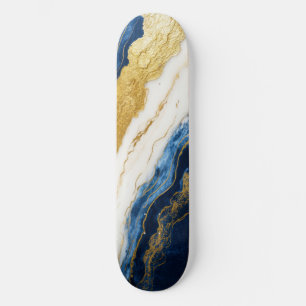 Skate Marinho Luxurioso Azul e Dourado Mármaco Folha