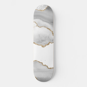 Skate Mármore Branco Cinza Ágata Refined Brilho Dourado