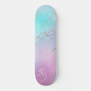 Skate Mármore Pastel Azul Prata Brilho Elegante Feminino
