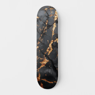 Skate Mármore Preto Elegante com Veias Douradas Arte Mod