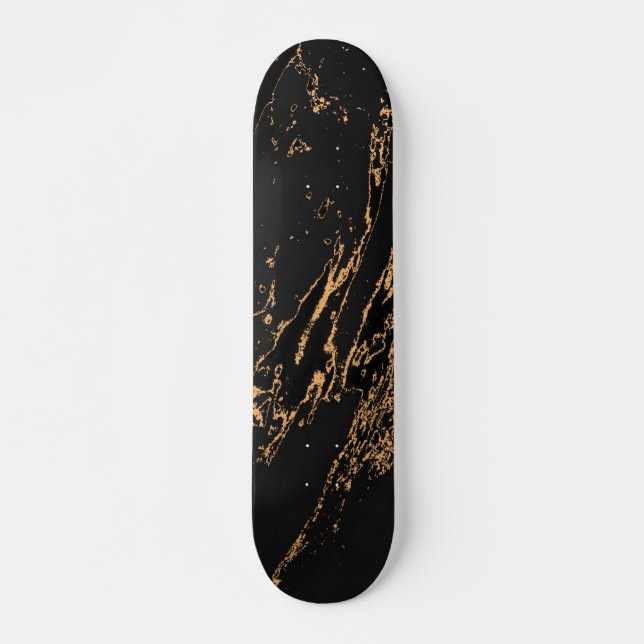 Skate Mármore Preto Elegante Falso Dourado (Frente)