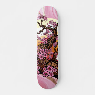 Skate Mármore Rosa com Flor de Cerejeira Dourada Japones