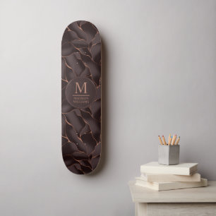 Skate Marrom Chocolate & Dourado Rosa Padrão de Onda Abs