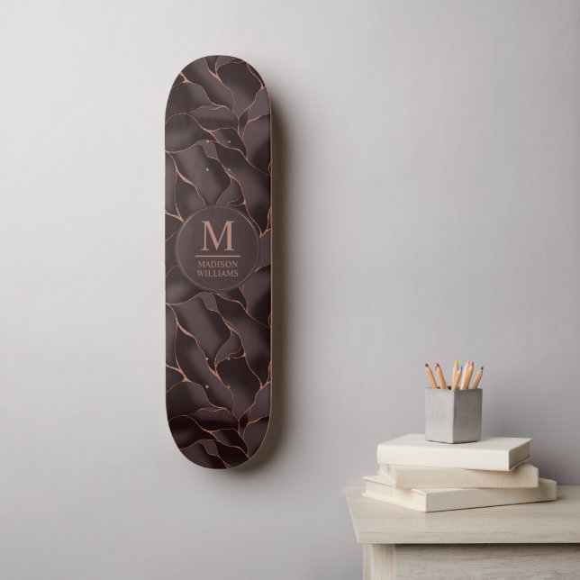 Skate Marrom Chocolate & Dourado Rosa Padrão de Onda Abs (Arte de parede)
