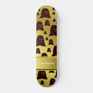 Skate marrom, fantasma, pilha, rosto, dourado, brilhante