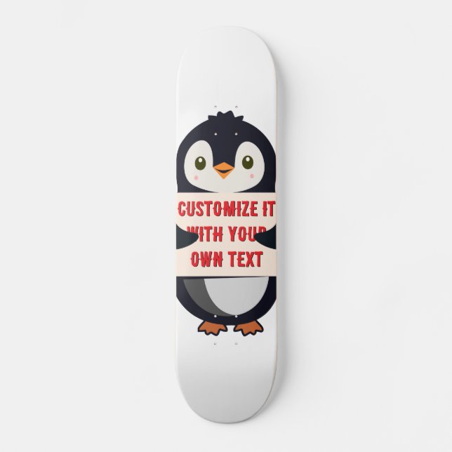 Skate Mascote pinguim segurando um sinal para texto pers (Frente)