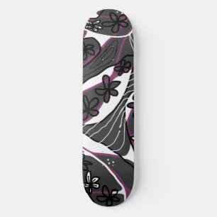 Skate Maximalista Floral Neuro Arte Magenta Cinza Branco