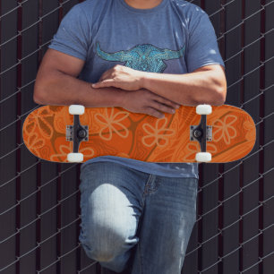 Skate Mazipoodles Arte Neuro Floral Criativo Laranja