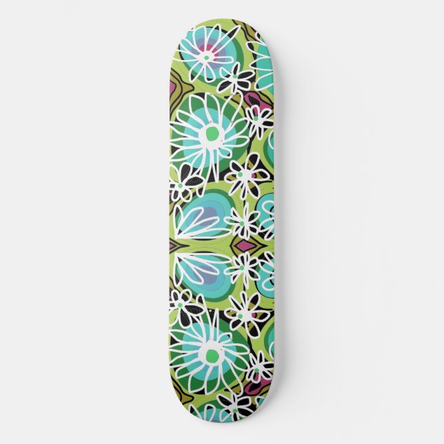 Skate Mazipoodles Love Flowers - Verde Teal Purple Branc (Frente)
