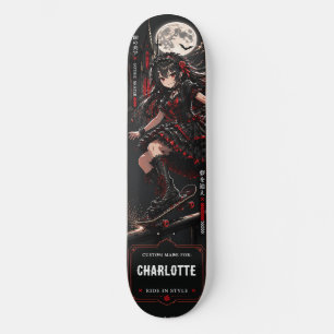 Skate Menina Anime Personalizada Gótica Vermelha e Preta