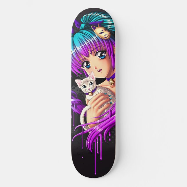 Skate Menina de Manga do gatinho e da trança (Frente)