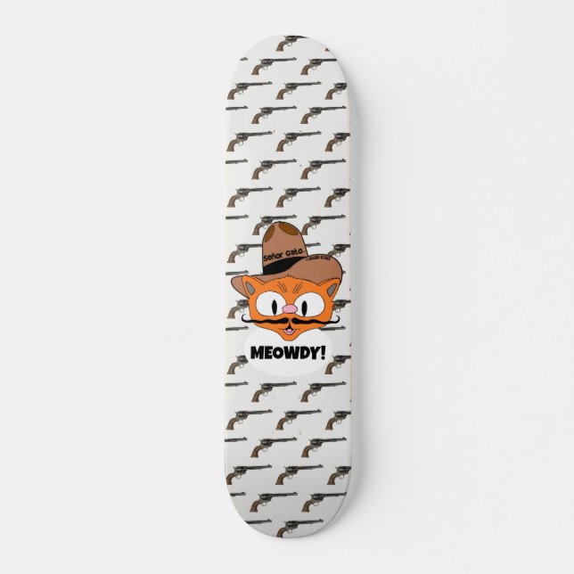 Skate MEOWDY! Cartoon Mustache Cat Cowboy Gunslinger (Frente)