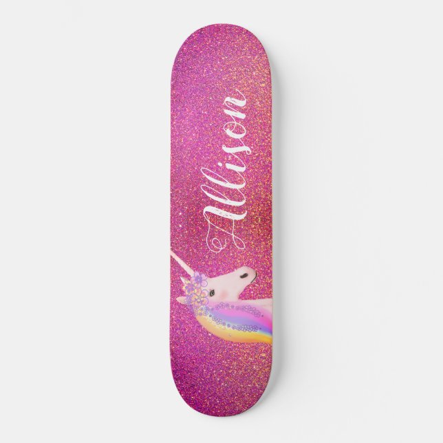 Skate Minigráficos Dourados Cor-de-Rosa Unicorn Personal (Frente)