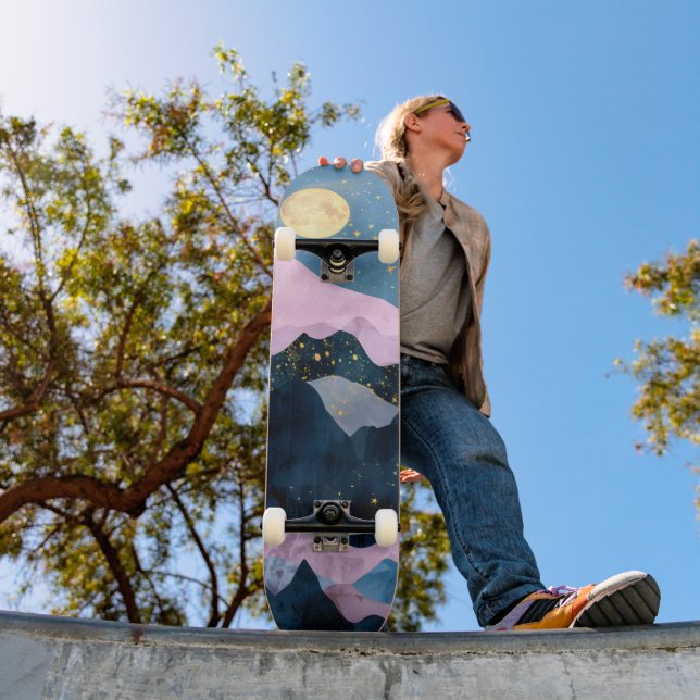 Skate Minimalista Lua Estrelas Montanha Vale Celestial (Ao ar livre 1)