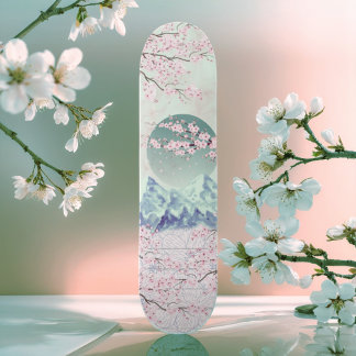 Skate Mint Green Blue Cereja Blossom Moon Mountain