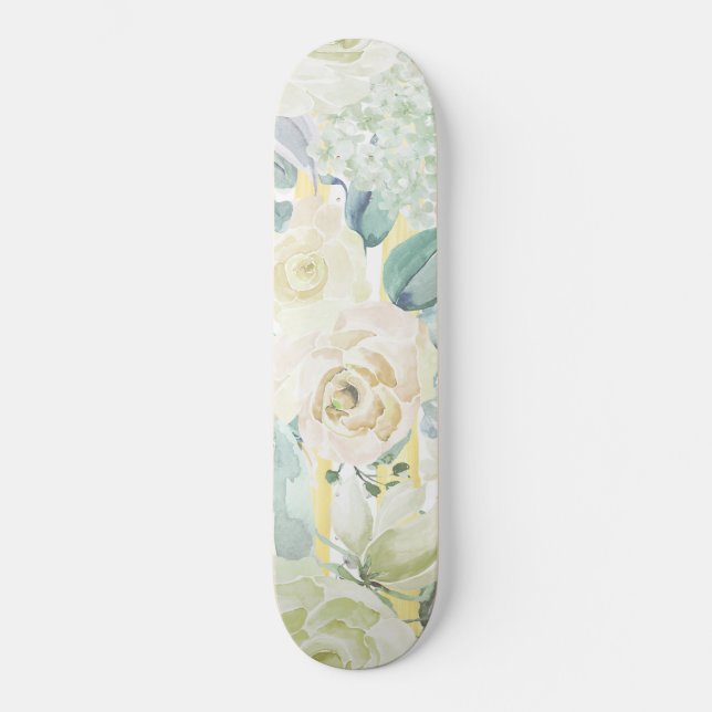 Skate Minta esverdeada amarela verde aquarela floral (Frente)