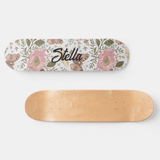 Skate Modern Trendy Wildflower Floral Monograma Botânico (Horz)