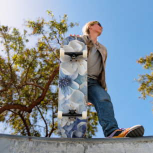 Skate Moderno Botânico Floral Azul Branco Elegante