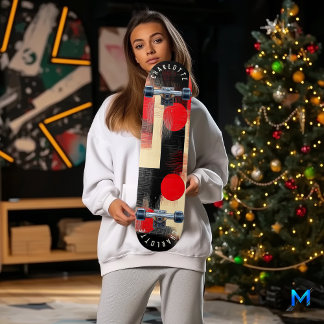 Skate Moderno Geométrico Minimalista Negro e Vermelho Ne