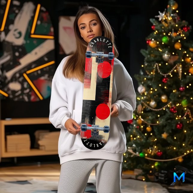 Skate Moderno Geométrico Minimalista Negro e Vermelho Ne (Criador carregado)