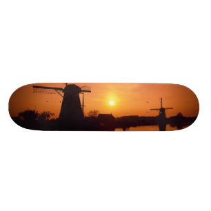 Skate Moinhos de vento ao pôr do sol, Kinderdijk, Países