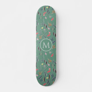 Skate MONOGRAM Floral Floral Verde na moda Teal