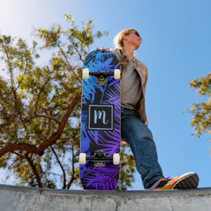 Skate Monograma azul roxo ombre folha moderno trendy leg