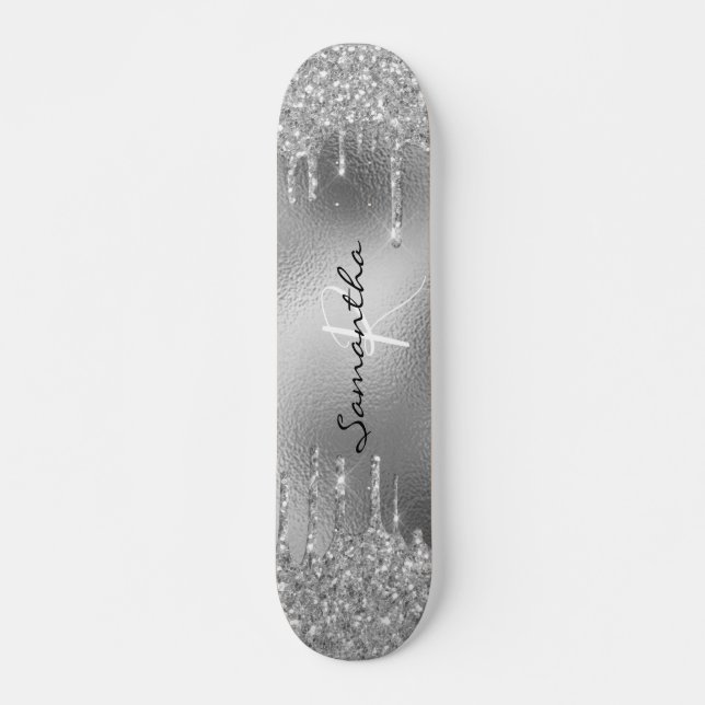 Skate Monograma com Brilho de Folha de Prata  (Frente)