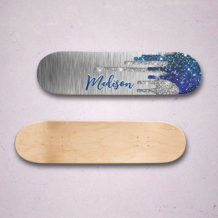 Skate Monograma Cute moderna com respingos de brilho azu