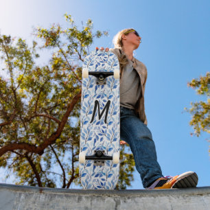 Skate Monograma de Arte Fino em Mosaico de Folha Azul co