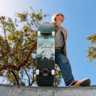 Skate Monograma de luz neon azul misterioso da montanha