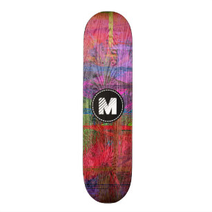 Skate Monograma de madeira colorido da textura da grão