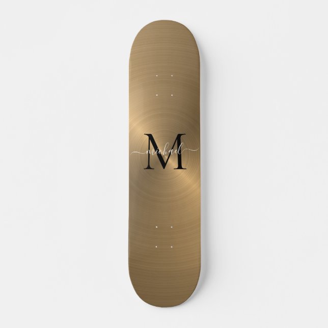 Skate Monograma de metal Dourado moderno escovado (Frente)