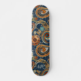 Skate Monograma de Padrão de Folheto Dourado Azul-marinh
