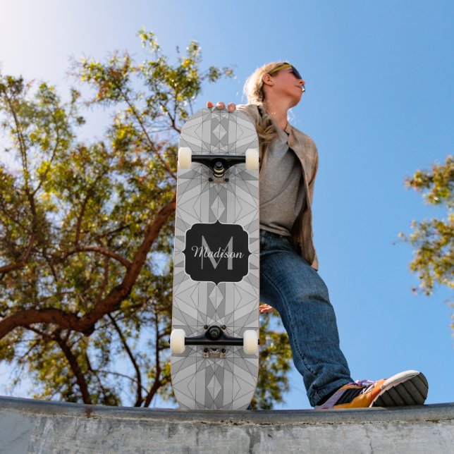 Skate Monograma de padrão de triângulo mosaico preto cin (Ao ar livre 1)
