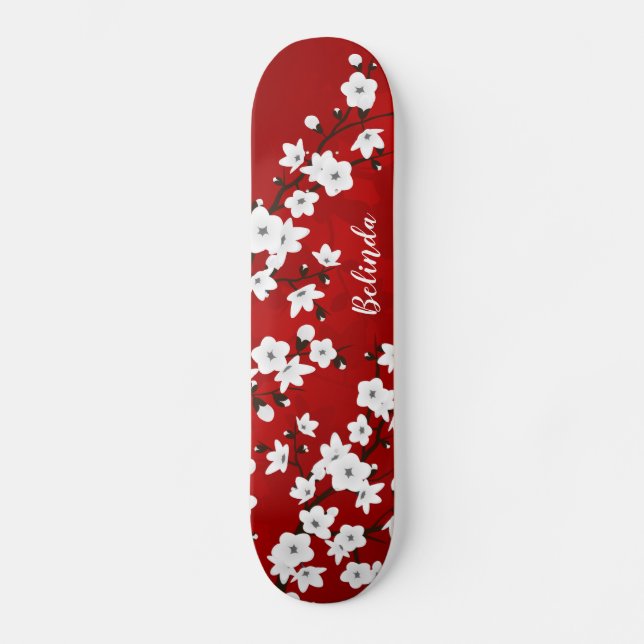 Skate Monograma do Floral Red White Cereja Blossom (Frente)