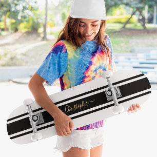 Skate Monograma Dourado de faixas brancas brancas de cor