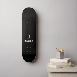 Skate Monograma Elegante Nome inicial Preto Personalizad