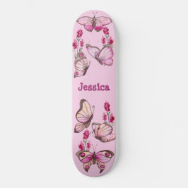Skate Monograma Floral de Borboletas Rosa Bonitas