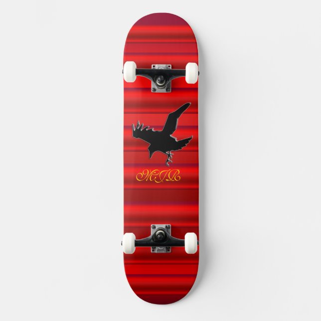 Skate Monograma, logótipo Black Raven no efeito cromo ve (Frente)
