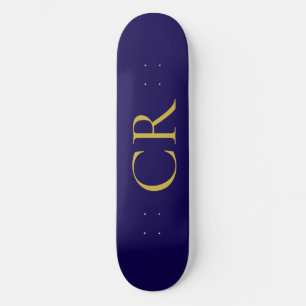 Skate Monograma Moderno Minimalista Cor Azul e Dourado 