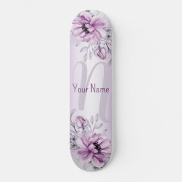 Skate Monograma Nome Floral Cor-de-Rosa Violeta Roxo Mod