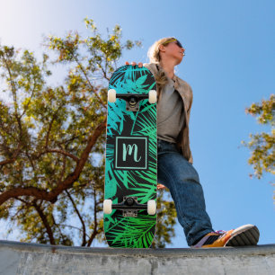 Skate Monograma padrão de folha ombre verde turquesa leg