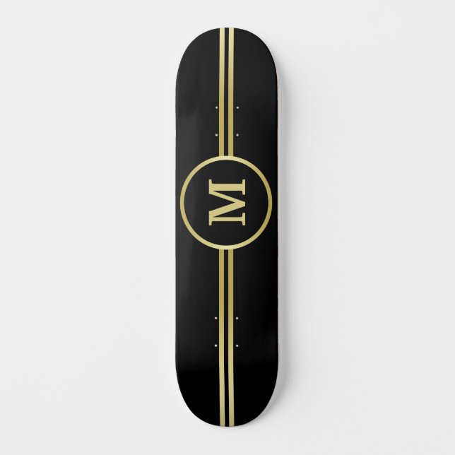 Skate Monograma personalizado de ouro elegante a preto (Frente)