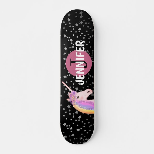 Skate Monograma Preto do Rainbow Unicorn, Rosa Personali (Frente)