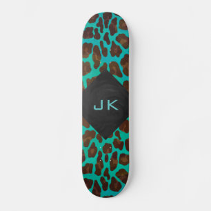 Skate Monograma Teal e Brown Leopardo