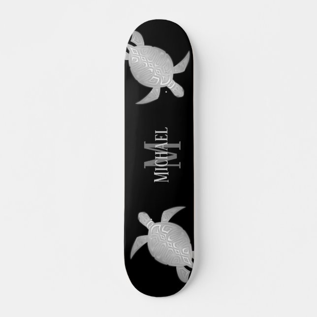 Skate Monograma Tribal Black Background em Tartaruga Pra (Frente)