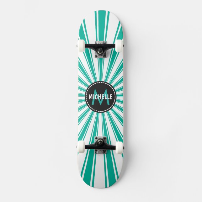Skate Monograma Turquesa Raios Sun Funky Padrão (Frente)