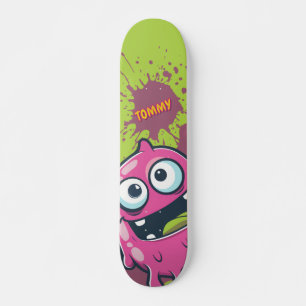 Skate Monstro cor-de-rosa de Halloween sobre fundo verde